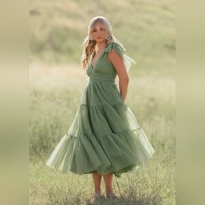 JessaKae Green Tiered Midi Dress L NWT